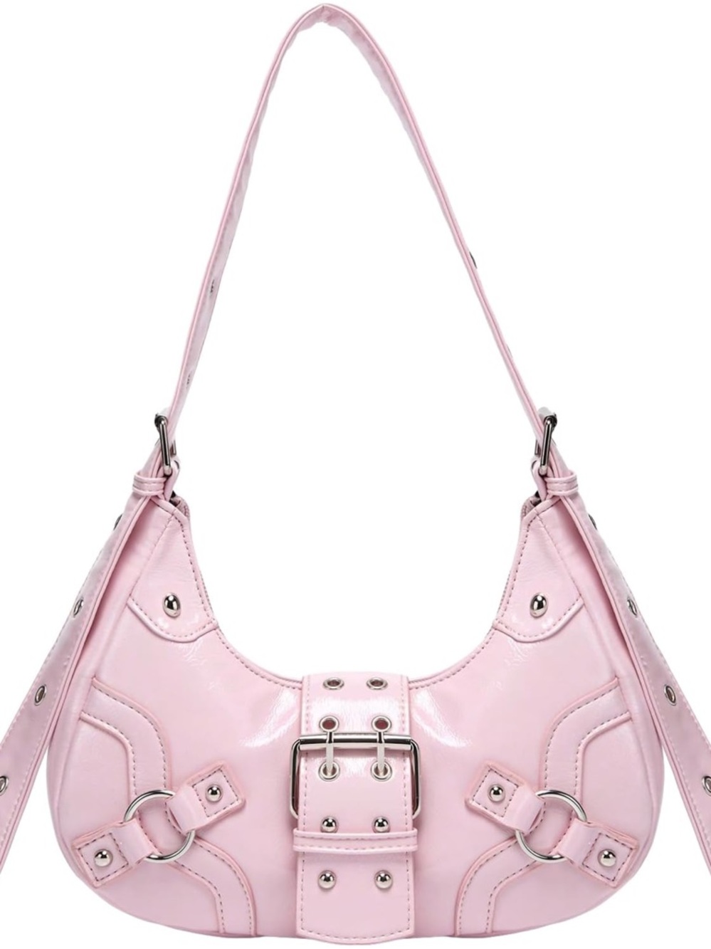 Pink Buckle Accent Shoulder Bag